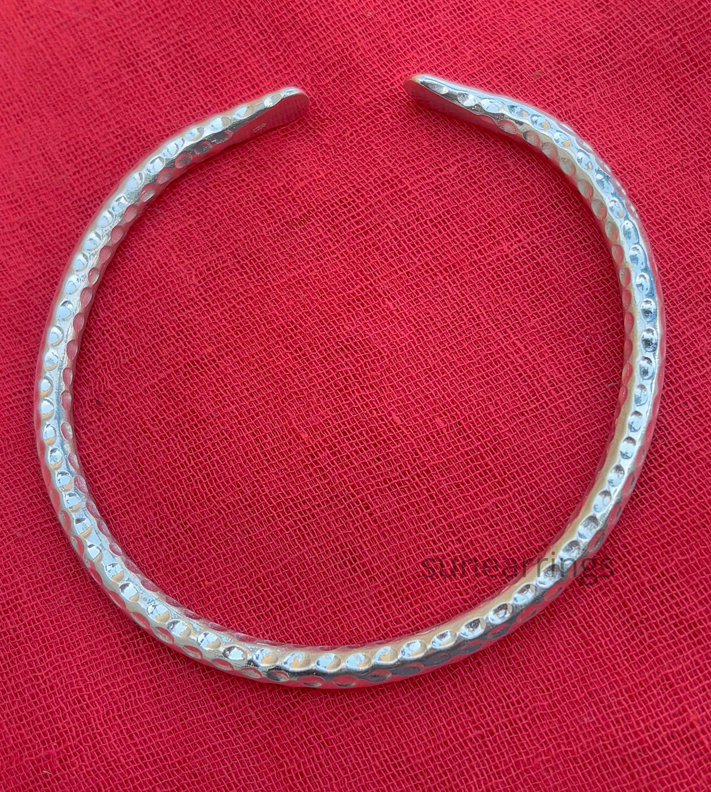 Hammered Cuff Bangle, Solid 925 Sterling Silver, Handmade Rounded Cuff Bracelets, 4mm Round Thickness Bangles, Adjustable Cuff Bracelets, Gift For Her