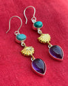 Women Dangling Earrings Double Gemstone Earrings For Women, Mixed Metal Earrings, Handmade Earrings, Gift For Her, Teadrop Gemstone Earrings, Drop Earrings