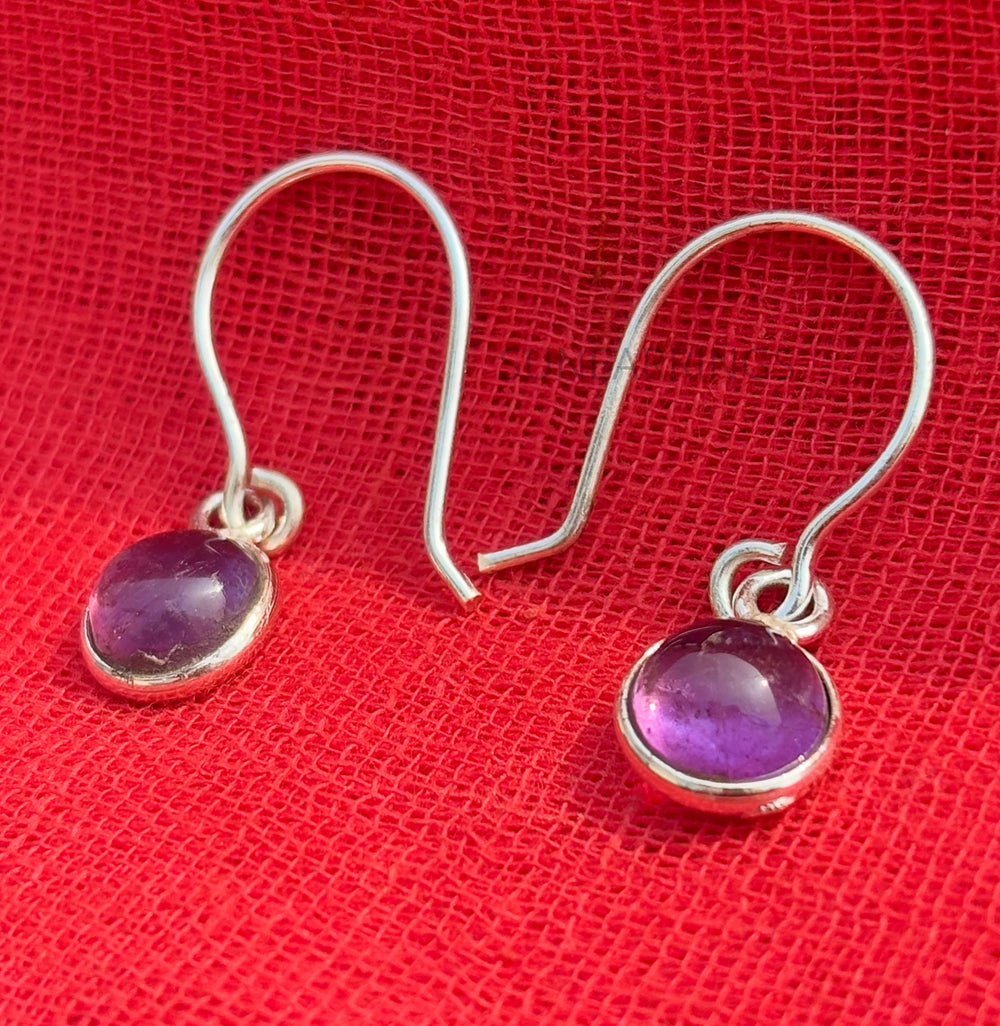 8mm Round Stone Amethyst Earrings-925 Sterling Silver Dangle Earrings-Handmade Simple Earrings-Statement Earrings-Gift For Her