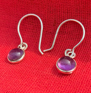 8mm Round Stone Amethyst Earrings-925 Sterling Silver Dangle Earrings-Handmade Simple Earrings-Statement Earrings-Gift For Her 8mm Round Stone Amethyst Earrings-925 Sterling Silver Dangle Earrings-Handmade Simple Earrings-Statement Earrings-Gift For Her