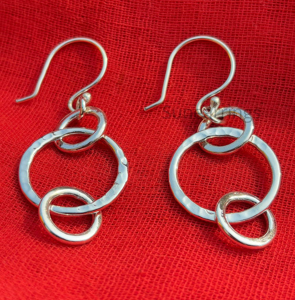 Hammered Circle Earrings- 925 Sterling Silver Earrings-Open Circle Earrings-Dangling Earrings-Minimalist Jewelry-Rounded Circle Earrings-Gifts For Her
