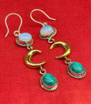 925 Sterling Silver Earrings-Dangling Women Earrings-Opalite Moonstone & Blue Turquoise Earrings-Handmade Earrings-Statement Earrings-Gift For Her
