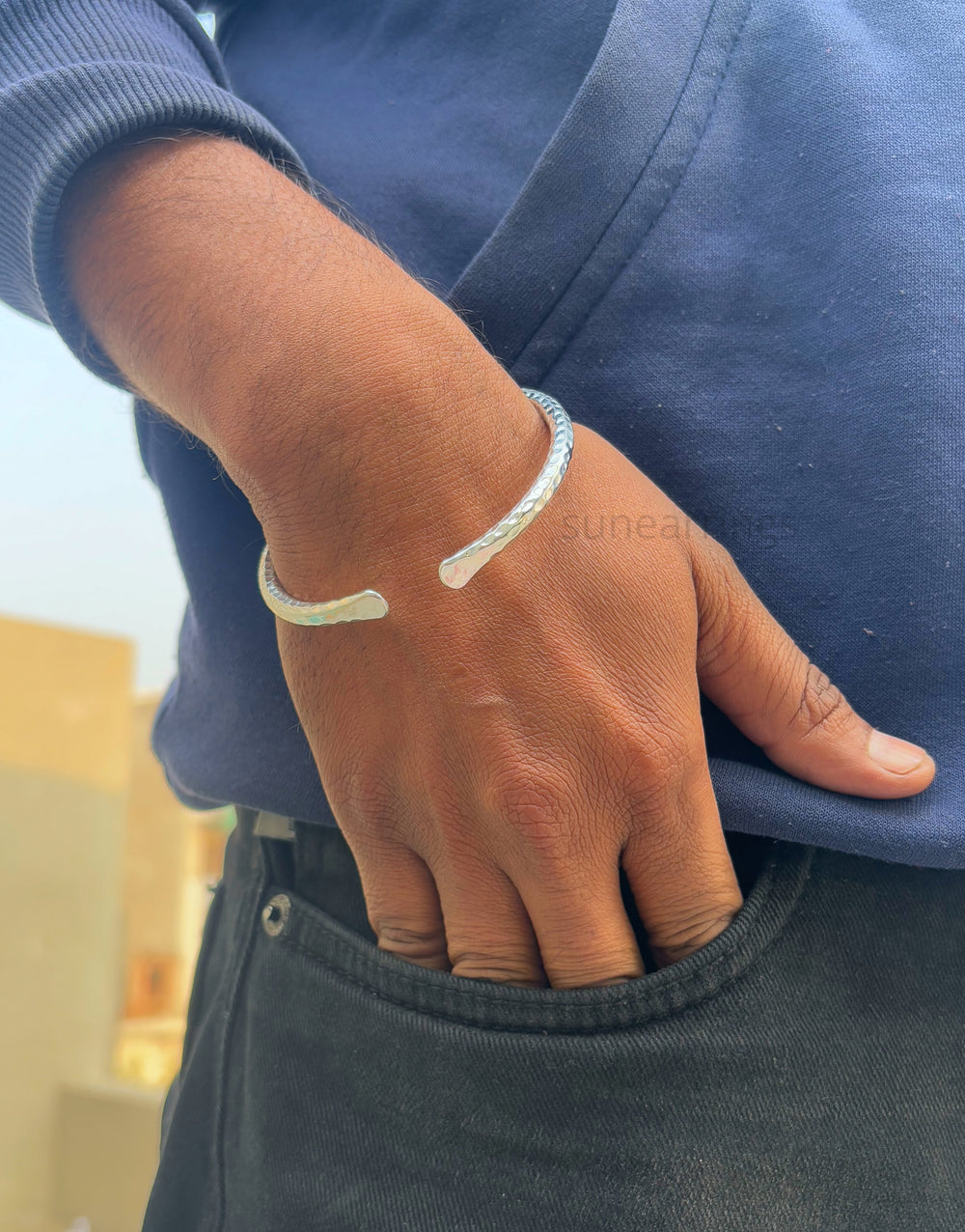 Hammered Cuff Bangle, Solid 925 Sterling Silver, Handmade Rounded Cuff Bracelets, 4mm Round Thickness Bangles, Adjustable Cuff Bracelets, Gift For Her
