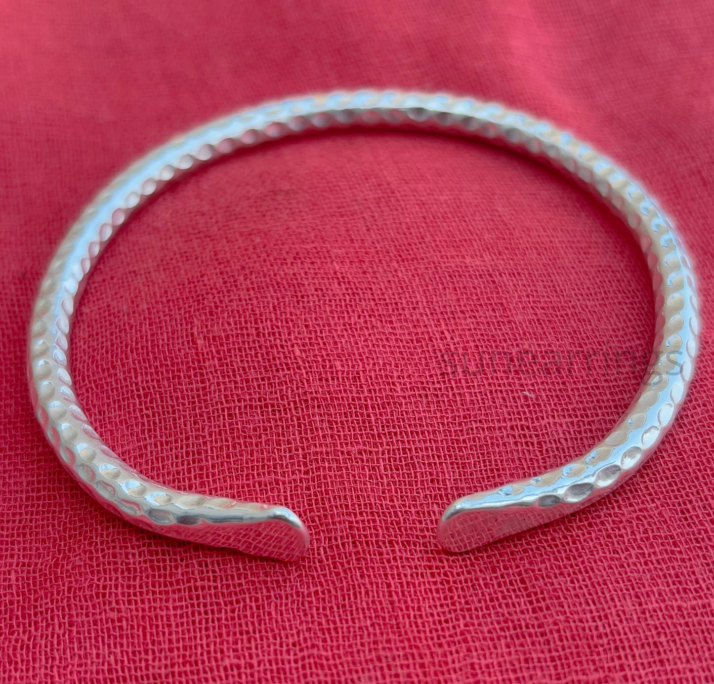 Hammered Cuff Bangle, Solid 925 Sterling Silver, Handmade Rounded Cuff Bracelets, 4mm Round Thickness Bangles, Adjustable Cuff Bracelets, Gift For Her