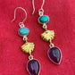 Women Dangling Earrings Double Gemstone Earrings For Women, Mixed Metal Earrings, Handmade Earrings, Gift For Her, Teadrop Gemstone Earrings, Drop Earrings