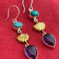 Women Dangling Earrings Double Gemstone Earrings For Women, Mixed Metal Earrings, Handmade Earrings, Gift For Her, Teadrop Gemstone Earrings, Drop Earrings