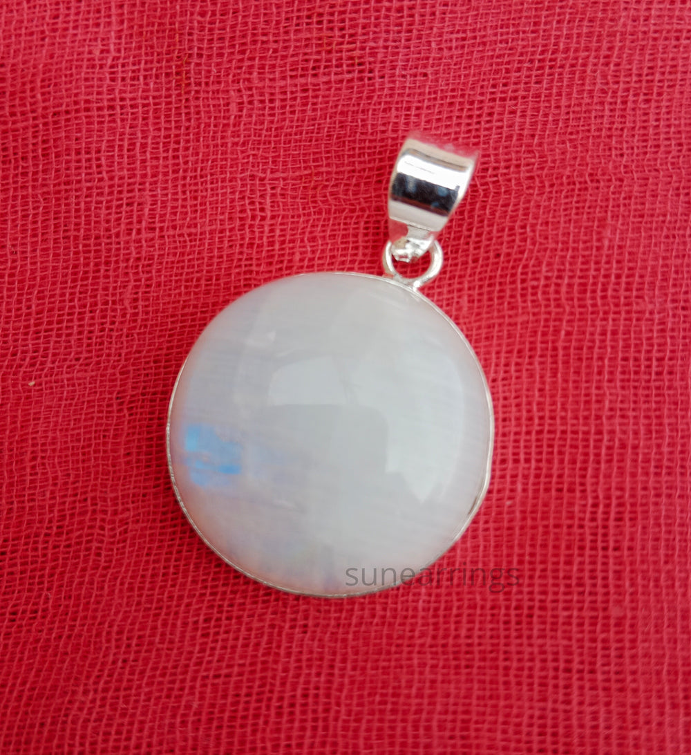 22mm Round Moonstone Pendant, Rainbow Moonstone Pendant For Her, Statement Pendant, Dangling Pendant, Handmade Pendant,