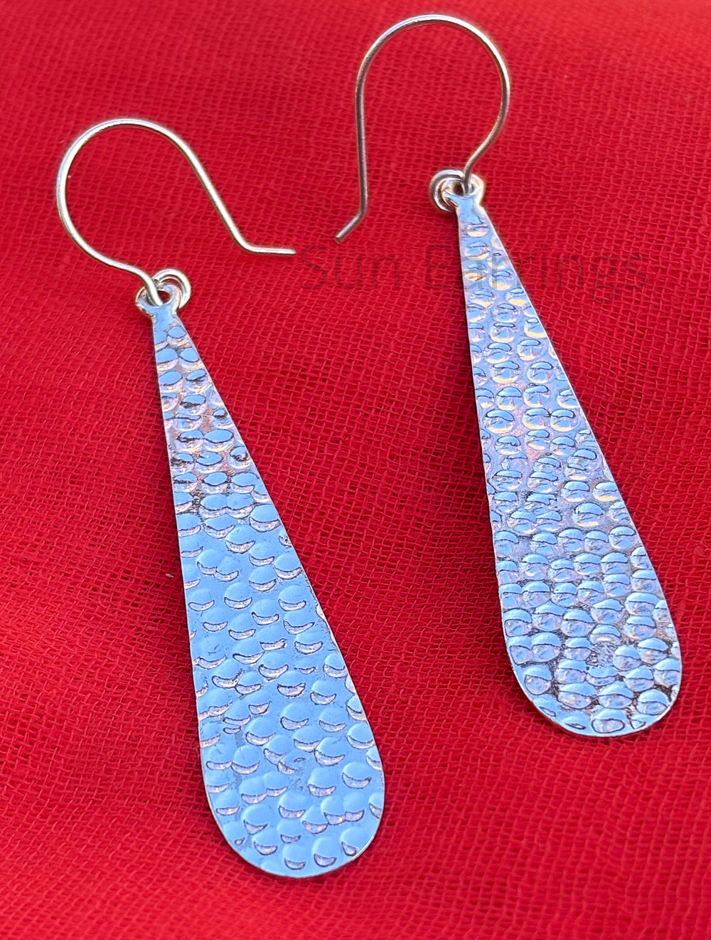 Hammered Teardrop Dangle Earrings, 925 Sterling Silver Long Drop Earrings, Women's Handmade Elegant Jewelry