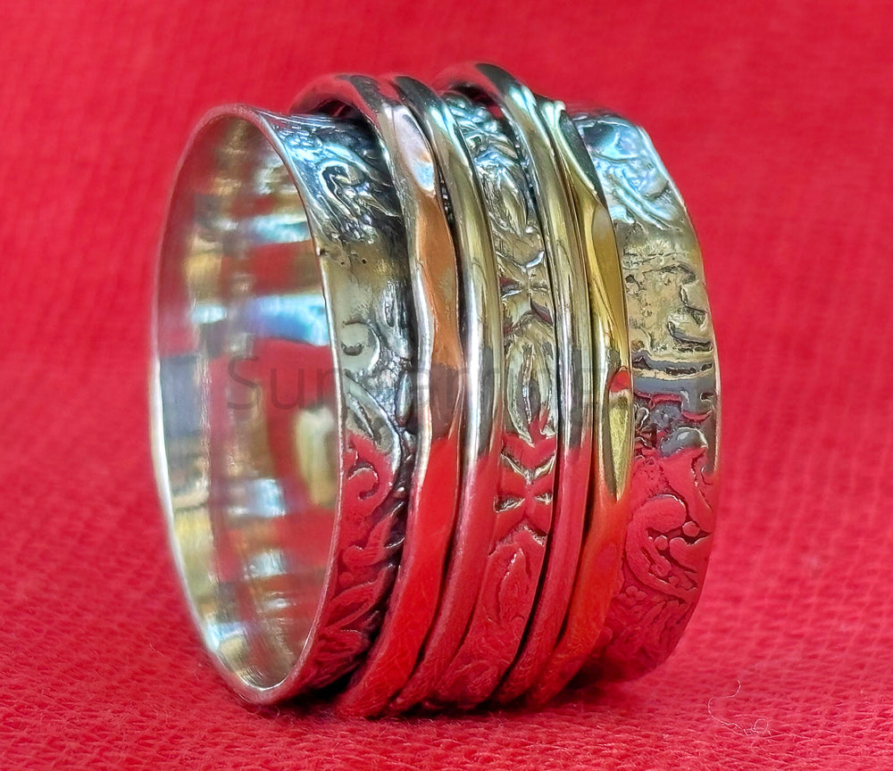 925 Sterling Silver Ring-Anxiety Fidget Ring-Meditation Ring-Statement Ring-Handmade Ring-Mixed Metal Ring-Gift For Her