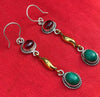 Women Earrings-925 Sterling Silver Earrings-Statement Earrings-Garnet & Malachite Gemstone Earrings-Handmade Dangling Earrings-Gift For Her