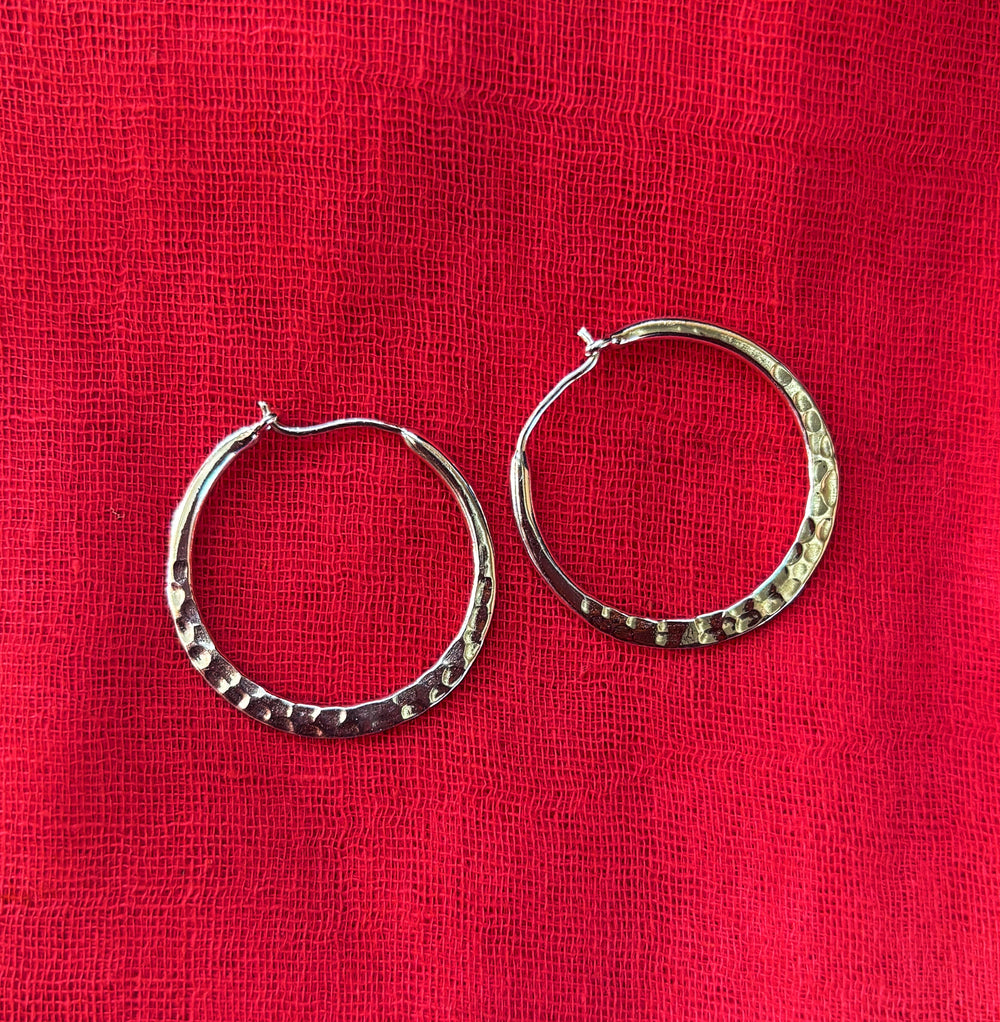 30MM Circel Shape Hoops Earrings-925 Sterling Silver Hammered Hoops-Handmade Open Circle Earrings-Elegance Hoops Earrings-Gift For Her