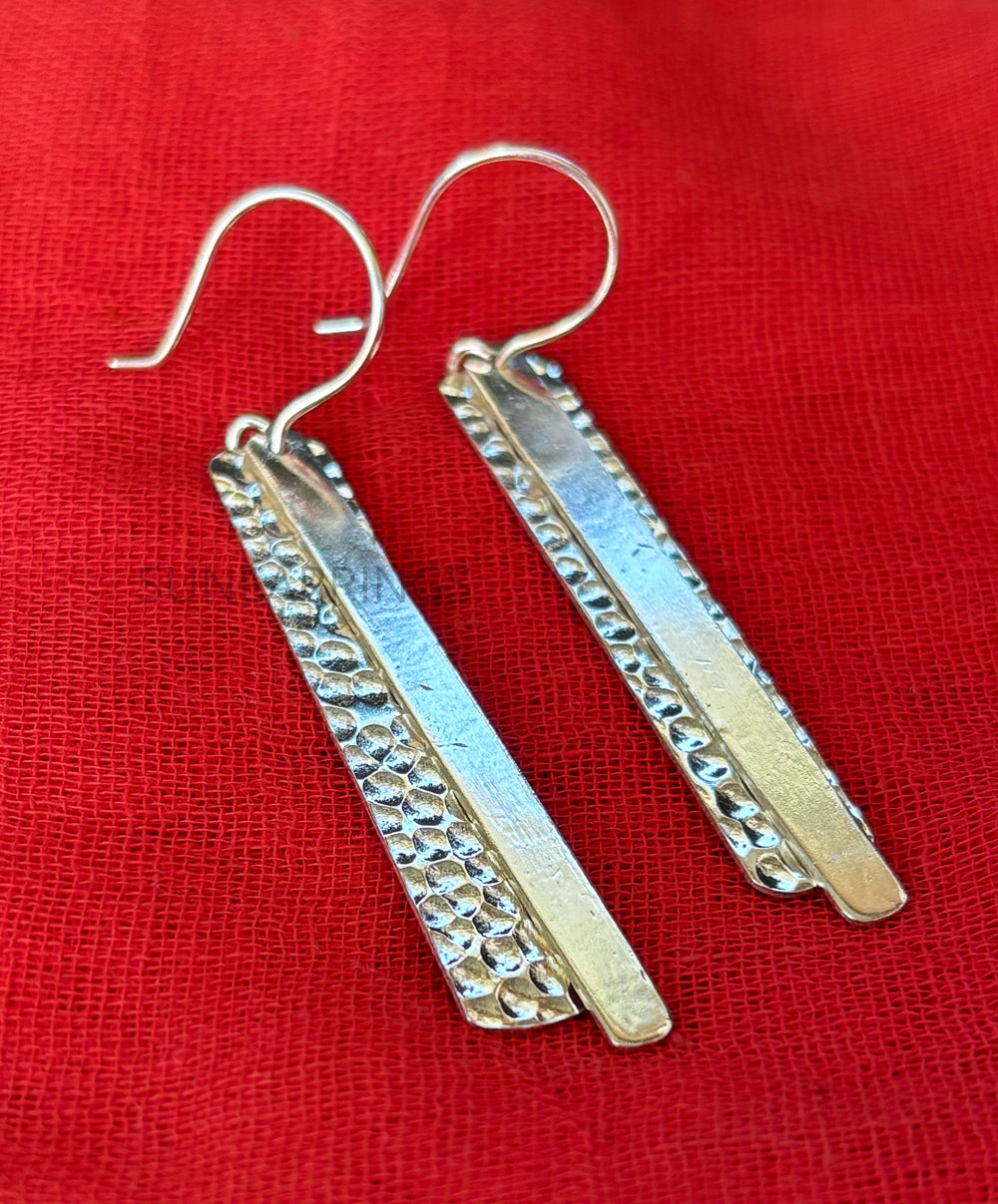 Double Shield Earrings-925 Sterling Silver Hammered Earrings-Dangling Earrings-Handmade Chunky Earrings-Gift For Her-Statement Earrings-Elegant Earrings-Sunearrings