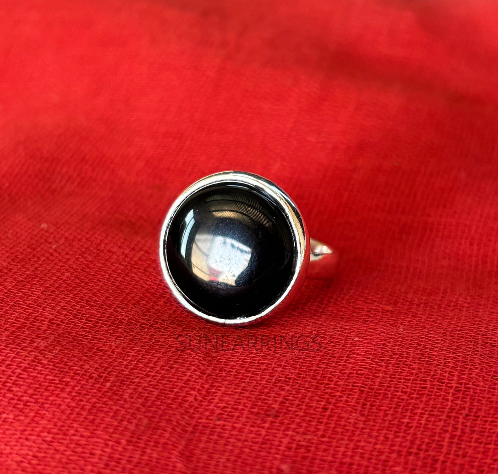 Natural Black Onyx Ring-925 Sterling Silver Ring-Statement Ring-22mm Round Stone Ring-Women Ring-Handmade Round Gemstone Ring-Gift For Her